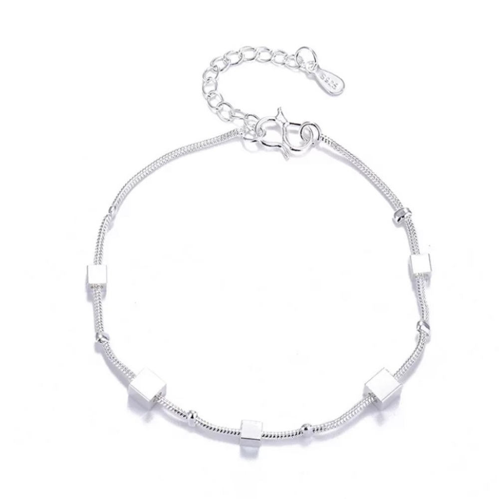 Pretty Silver Square Beads Bracelet Accessory Jewelry